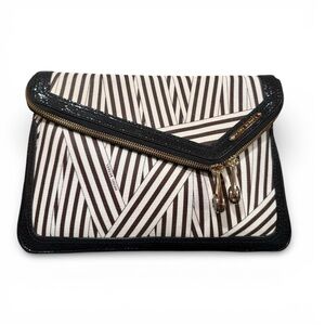 Henri Bendel Striped Envelope Clutch w/ Shoulder Strap & Dust Bag. NWT